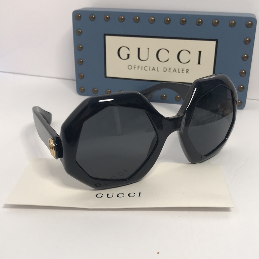 NEW GUCCI GG1242S 001 OVERSIZED ROUND WOMEN’S SUNGLASSES GUCCI GG1242S BLACK - Picture 5 of 11